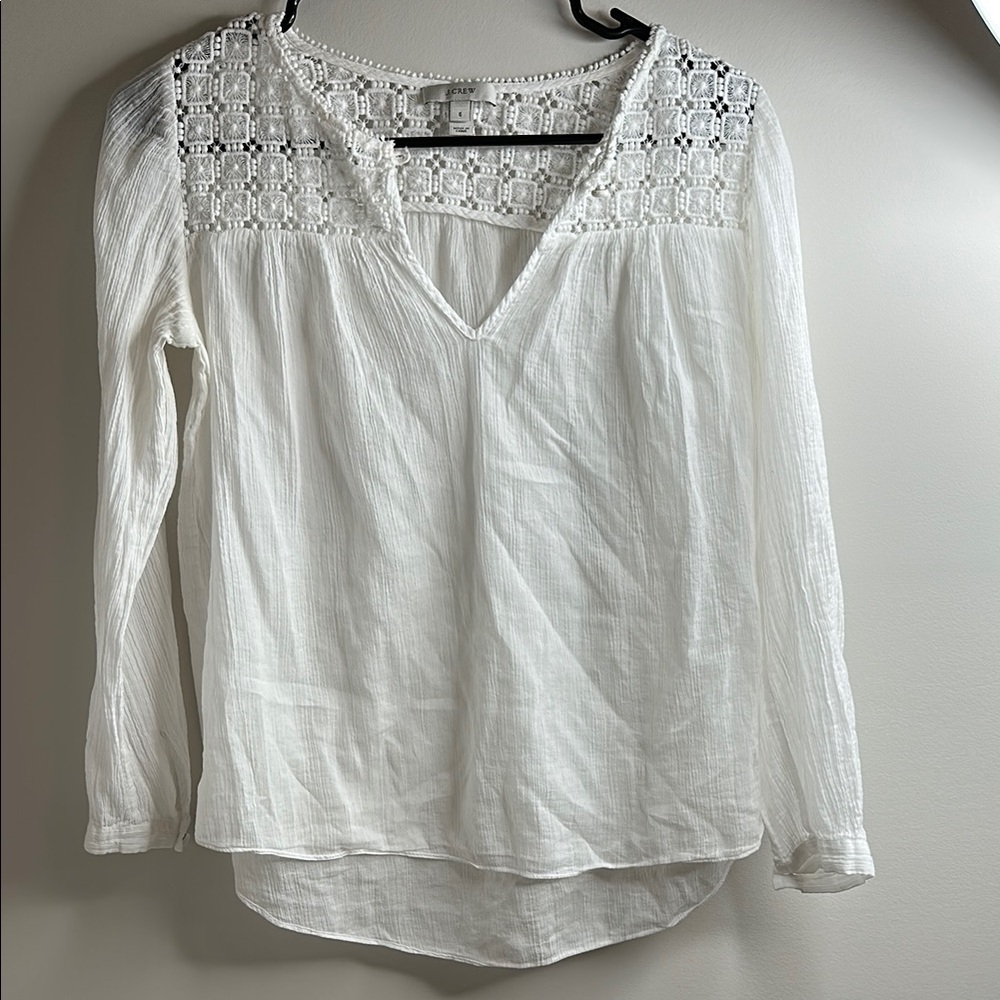 J. Crew White Crochet Accent Blouse